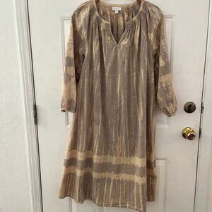 Pure Jill 100% Cotton Lagoon-Look Hippie Festival Peasant Midi Dress Sz Lr